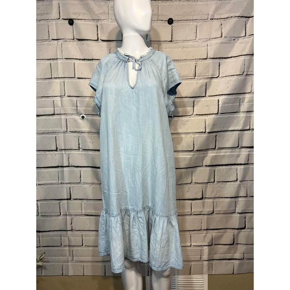 Cloth & Stone x Anthropologie Blue Chambray Tiered Ruffle Shift Dress Medium